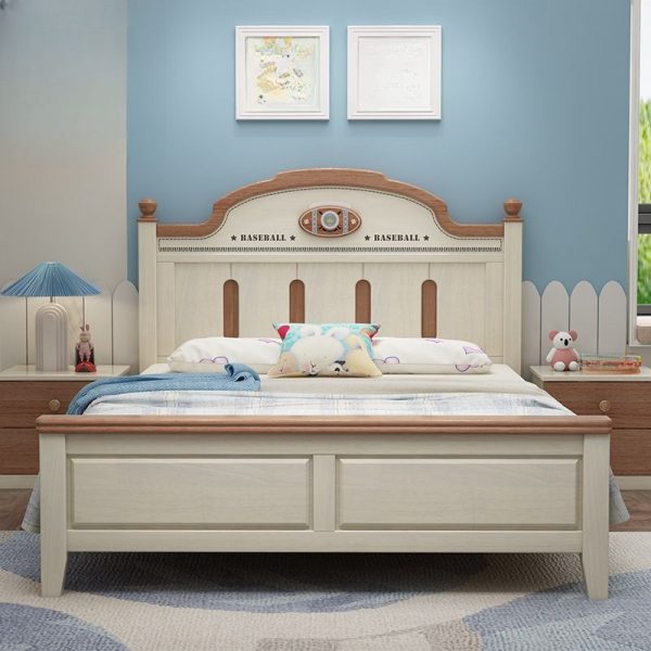 "Pull-out Storage Kids Bed Rubberwood Headboard Footboard Coir Gender Neutral Underbed Ivory"