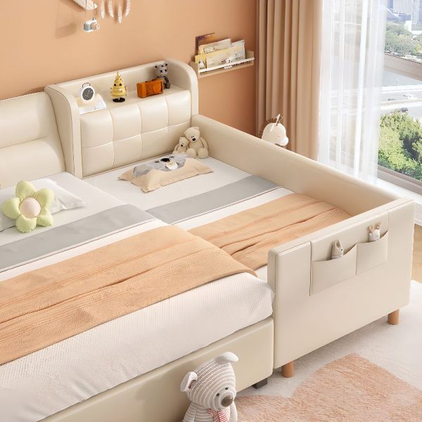 "Chalk Lumber Panel Artificial Leather Standard Kids Bed with Mattress, Headboard, Guardrail"