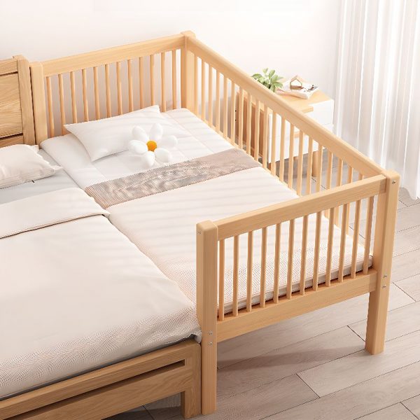 "Trendy Wood Color Lumber Gender Neutral Standard Children Bed with Guardrail"