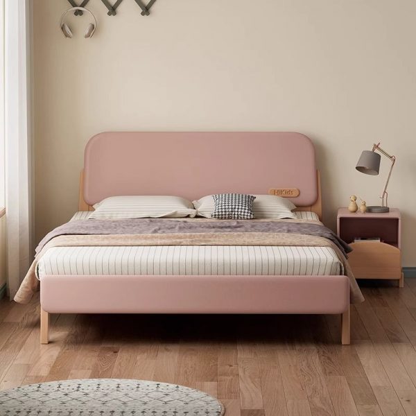 "Simplistic Magenta Wood Gender Neutral Standard Children Bed with Headboard, Coir"