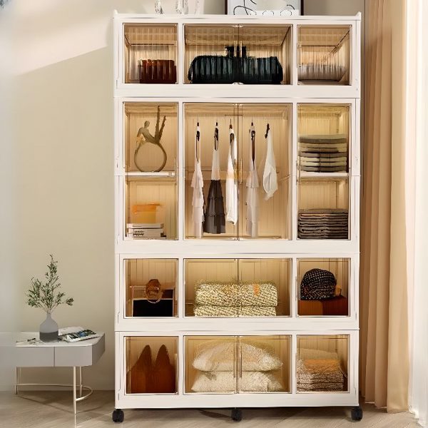 "Modern White Polymer Children's Wardrobe with Shelf, Clothing Rod, and Door"