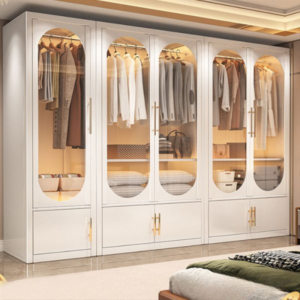 "Modern White Alloy Kids Wardrobe with Shelf, Clothing Rod, Door"