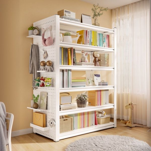 "Chalk Flexible Shelf Standard Kids Bookshelf with 4/5/6 Shelves, Open Back, Double-sided Alloy, Scratch Resistant"