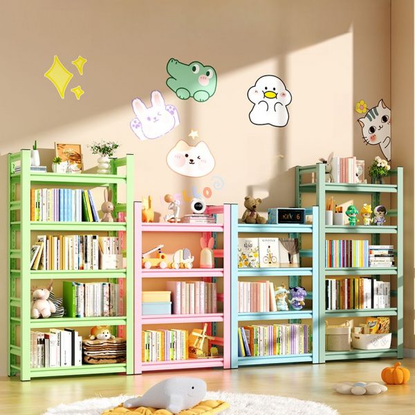 "Green Flexible Shelf Standard Kids Bookshelf with 5/4/6 Shelves, Metal Open Back, Scratch-shielded and Double-sided"