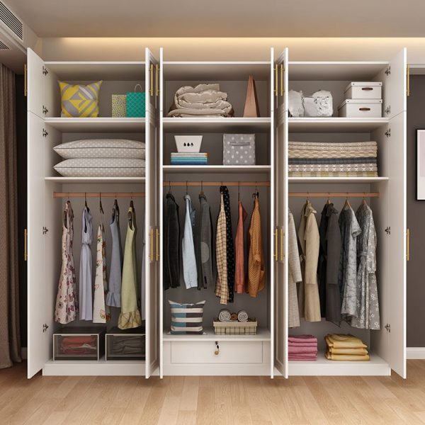 "Chalk-Colored Kids Wardrobe with Wood Construction, Shelf, Drawer, Clothing Rod, and Door"