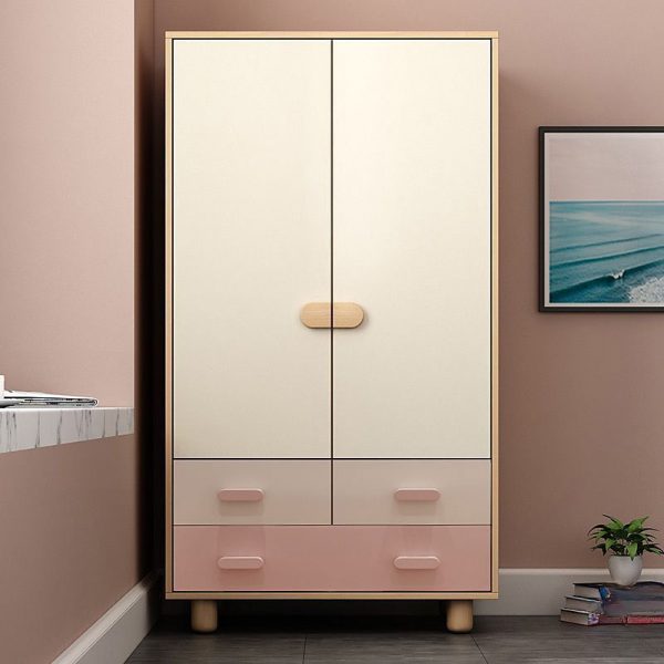 "Solid+manufactured Wood Kids Wardrobe with 3 Drawers, Multiple Shelves, 2 Doors, and Removable Clothing Rod"