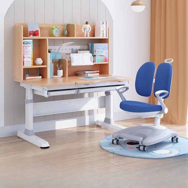 "Height-adjustable Rainproof Wood Grain Children Computer Desk with Repository, Compartment & Hutch"