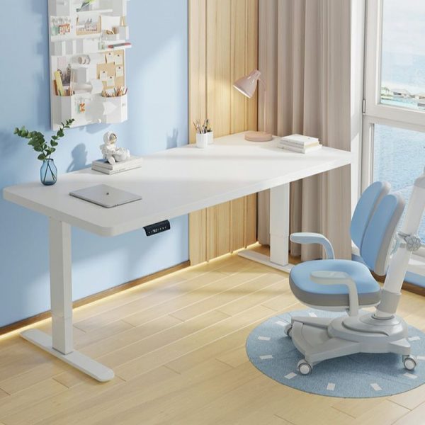 "Adaptable Height Lumber Kids Computer Desk in White/Cocoa/Wood Grain"