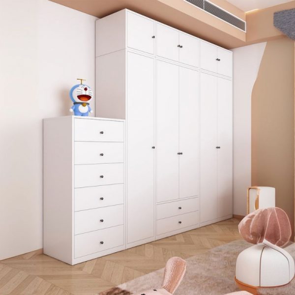 "Chalk Metal Kids Armoire with 5 Shelves, Clothing Rod, and 2 Doors"