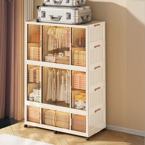 "Beige Kids Wardrobe with Synthetic Material, Shelf, Clothing Rod, and Door"