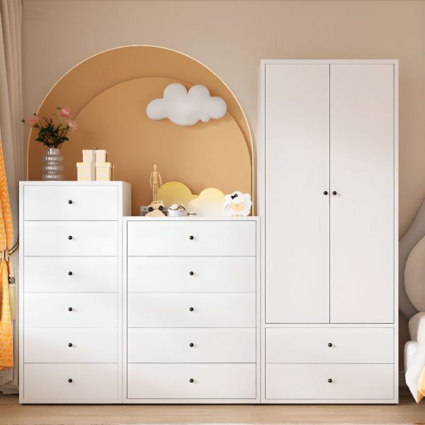 "White Kids Armoire in Alloy with Multiple Shelves and Doors, Removable Clothing Rod"