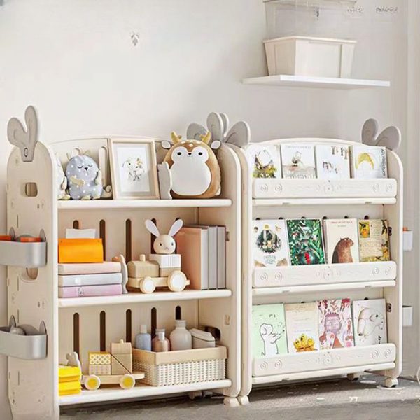 "3 Shelves Polymerized Material Vertical Independent Standard Kids Bookshelf Closed Back with Swivel Wheels"