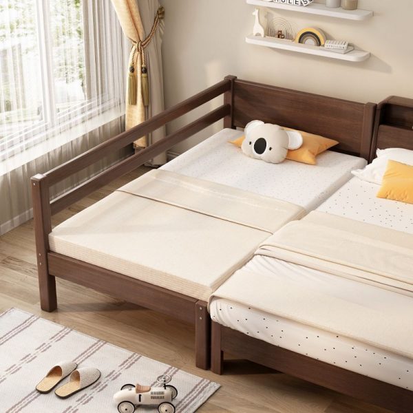 "Modern Simple Style Brown Lumber Standard Children Bed with Headboard, Guardrail & Gender Neutral Design"