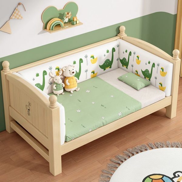 "Minimalist Platform Standard Kids Bed in Natural Wood, Sand Tone with Surrounding Guardrail, Gender Neutral"