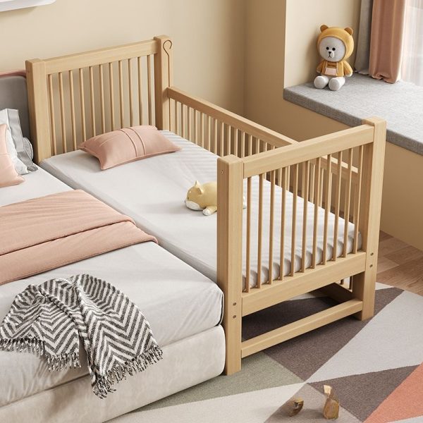 "Natural Color Casual Lumber Standard Children Bed with Coir Mattress & Detachable Guardrails for Gender Neutral Safety"