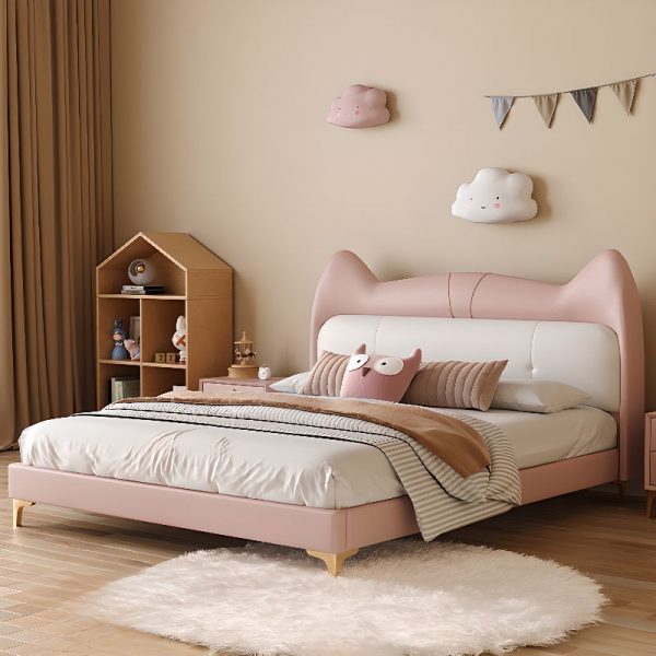 "Rose Casual Upholstered Standard Children Bed with PU Leather Headboard for Gender Neutral"