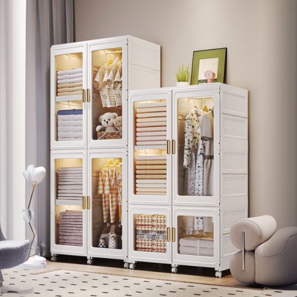 "Chalk Other Theme Polymerized Material Kids Wardrobe with Shelf, Clothing Rod, Door"