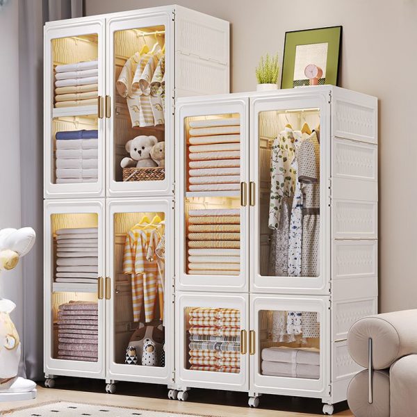 "White Polymer Children Armoire with Shelf, Clothing Rod, Door"