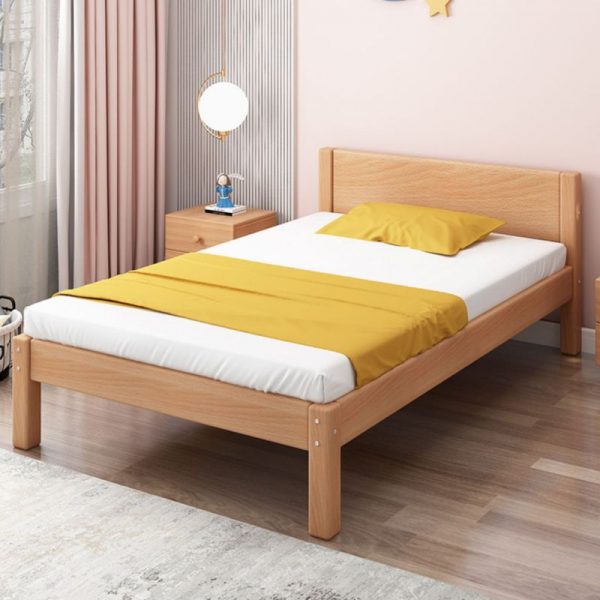 "Trendy Natural Color Timber Gender Neutral Standard Kids Bed with Headboard, Coir"