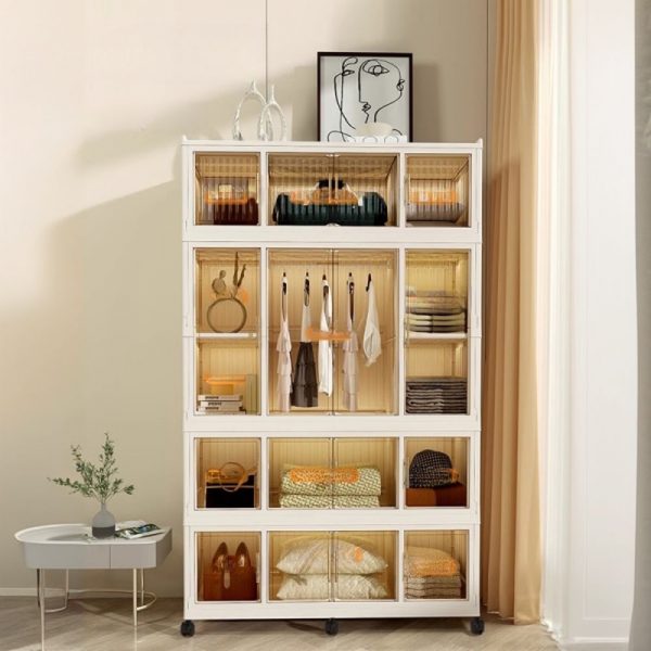 "Chalk Metal Kids Armoire with 3/7 Shelves, Clothing Rod, and Door"