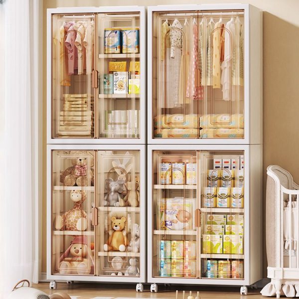 "Kids Armoire in Polymer Compound with Clothing Rod and 2/4 Doors"