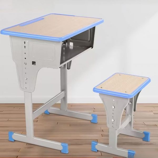 "Beige Engineered Wood Adjustable Kids Desk Metal Adaptable Height with Stockroom"