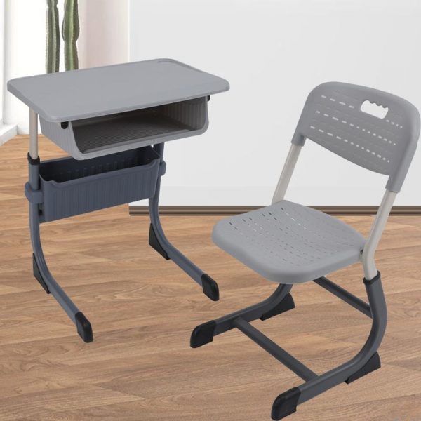 "2 Shelves Gray Plastic Flexible Height Ergonomic Children Computer Desk with Chair, Locker"