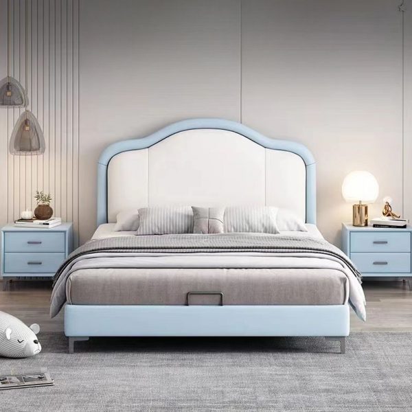"Azure Trendy Timber Standard Children Bed with Artificial Leather Panel Headboard and Coir Mattress for Gender Neutral"