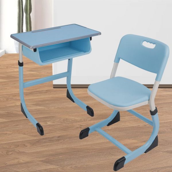 "2 Shelves Blue Reclaimed Wood Ergonomic Children Computer Desk with Receptacle, Chair"