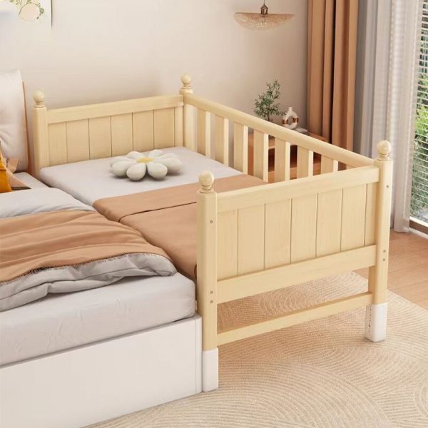 "Contemporary Lumber Panel Standard Kids Bed in Light Wood with Gender Neutral Surrounding Guardrail"