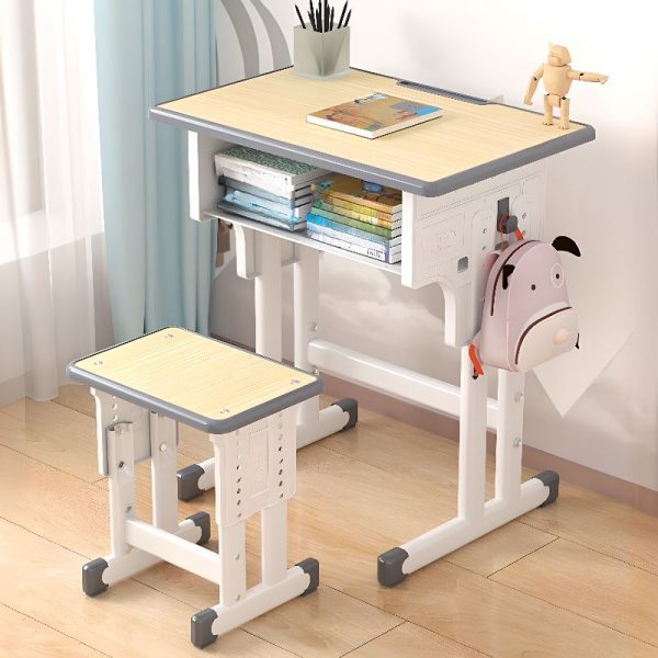 "Multi-levelled Moisture-proof Lumber Children Computer Desk in Pink/Azure/Lime Green with Alloy Legs, Storage, and 1 Shelf"