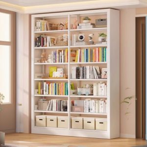 "White Art Deco Standard Children's Bookshelf with Multiple 7/6/5 Shelves, Open Back, Alloy Shelf, Double-sided, Detached"