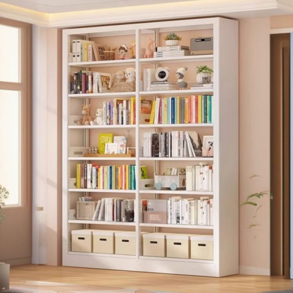 "White Art Deco Standard Children's Bookshelf with Multiple 7/6/5 Shelves, Open Back, Alloy Shelf, Double-sided, Detached"