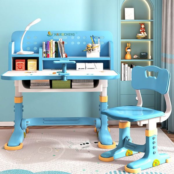 "White Alloy Adaptable Height Timber Adjustable Kids Desk with 4 Shelves, Storage, Hutch"