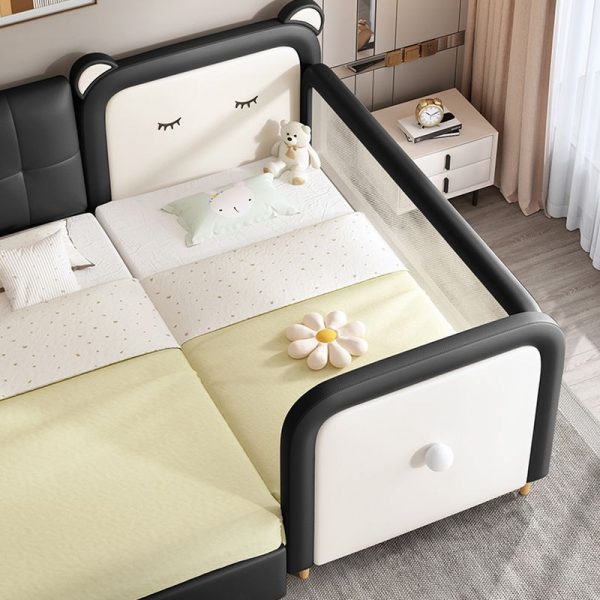 "Modern Simple Style Black Wood Animals Leatherette Standard Kids Bed Gender Neutral with Guardrail"