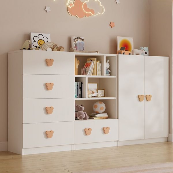 "Animal-Themed White Lumber Kids Armoire with Shelf, Clothing Rod, and Door"