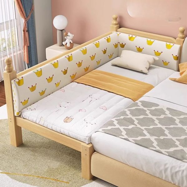 "Wood Color Minimalist Timber Standard Children Bed with Coir Mattress, Guardrail & Gender Neutral Design"
