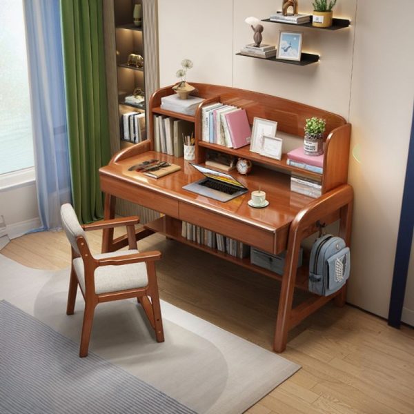 "Multi-levelled Lumber Magenta/Azure/Natural Color Children Computer Desk with Stockroom, Shelf, Drawer, and Hutch"