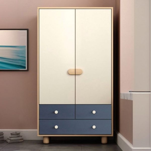 "Classic Children Armoire in Wood with Shelf, Clothing Rod, and Door"