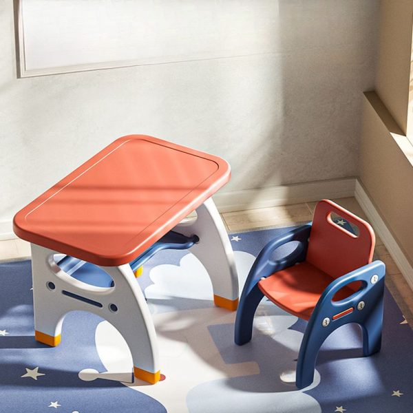 "Water-Resistant Crimson/Azure Synthetic Kids Computer Desk with Locker and 2 Shelves"