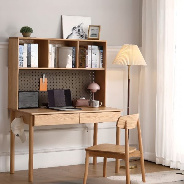 "Natural Timber Kids Computer Desk with Locker, 2 Drawers, and 1 Shelf"