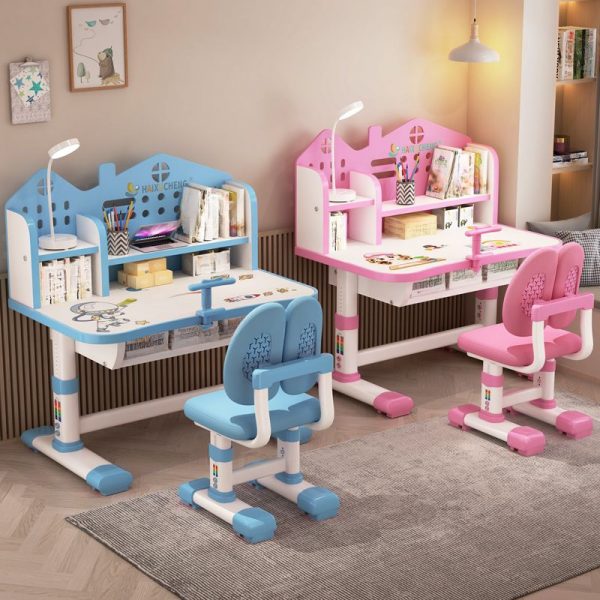 "Wood Kids Computer Desk in Chalk with Alloy Legs, Storage, and Shelf"