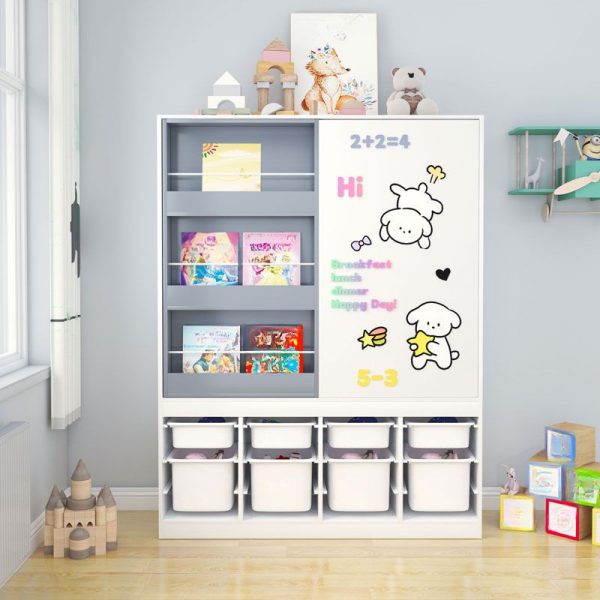 "Versatile White Standard Kids Bookshelf with 5 or 4 Shelves, Vertical or Horizontal Orientation, Closed Back, Timber Shelves, and 2 or 5 Doors, Unattached"