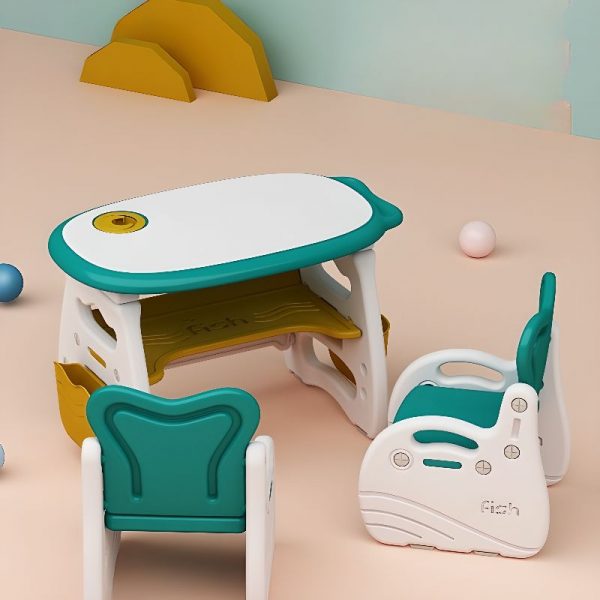 "Chalk Scratch-durable Synthetic Material Kids Computer Desk with Chair, Locker, and Shelf"