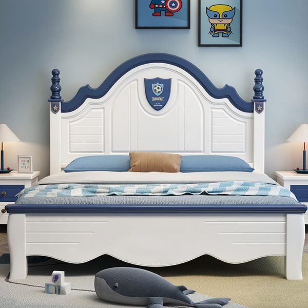 "Chalk Art Deco Timber Panel Standard Children Bed with Headboard, Coir Mattress for Boy/ Man+"