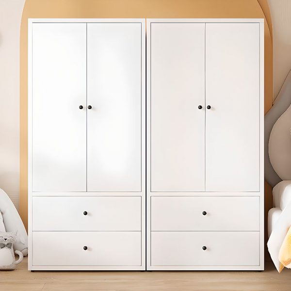 "Elegant White Alloy Children's Wardrobe with Shelf, Clothing Rod, and Door"