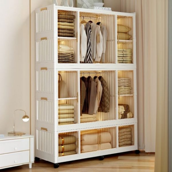 "White Polymer Children's Wardrobe with Shelf, Clothing Rod, and Door"