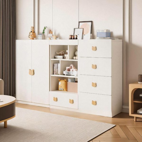 "Sleek White Engineered Wood Kids Armoire with 1 Drawer/4 Drawers"