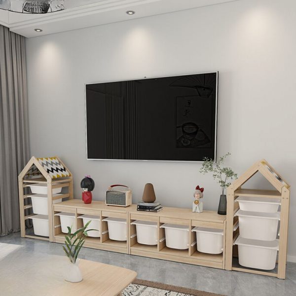 "Wood Color Art Deco Pine Standard Children's Bookshelf with 2/3/6 Shelves, Horizontal Orientation, Closed Back, Standalone"