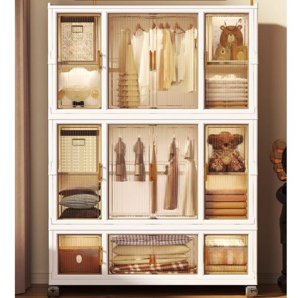 "Chalk-Colored Plastic Kids Armoire with Shelf, Clothing Rod, and Door"